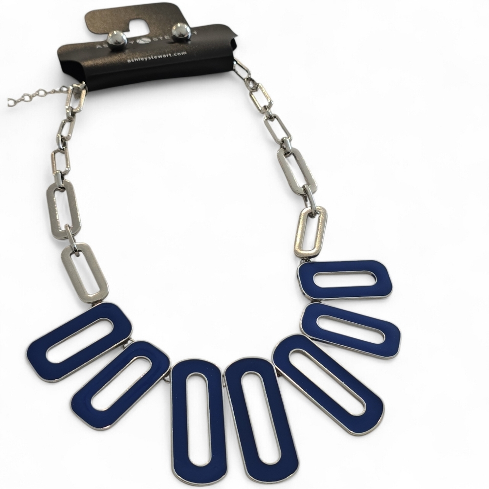 Ashley Stewart Elegant Blue and‎ Silver Necklace Set | New!